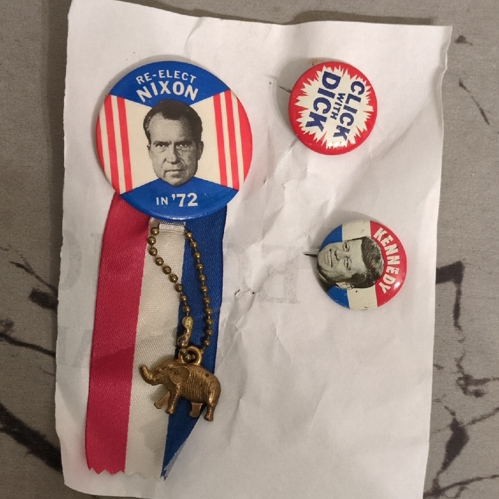 Nixon Campaign Button Set with Red, Blue, and Gold Accents